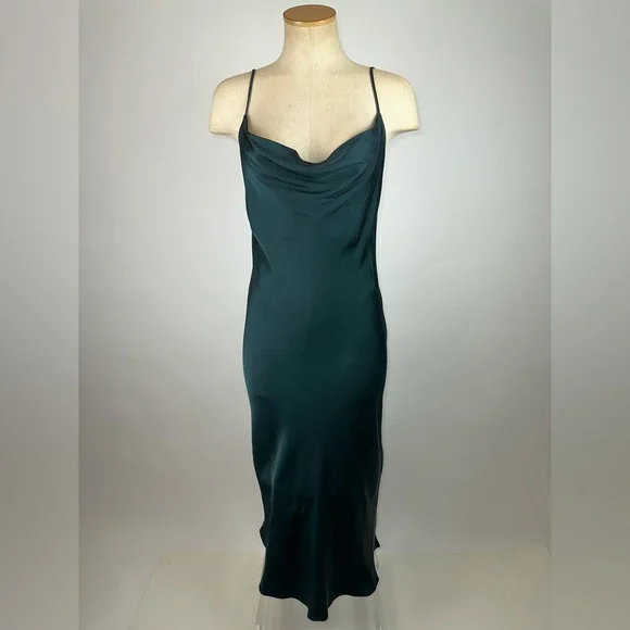 slim fit dress slacks La Lune Plunged Halter Midi Dress | Forest | Dresses main image 1